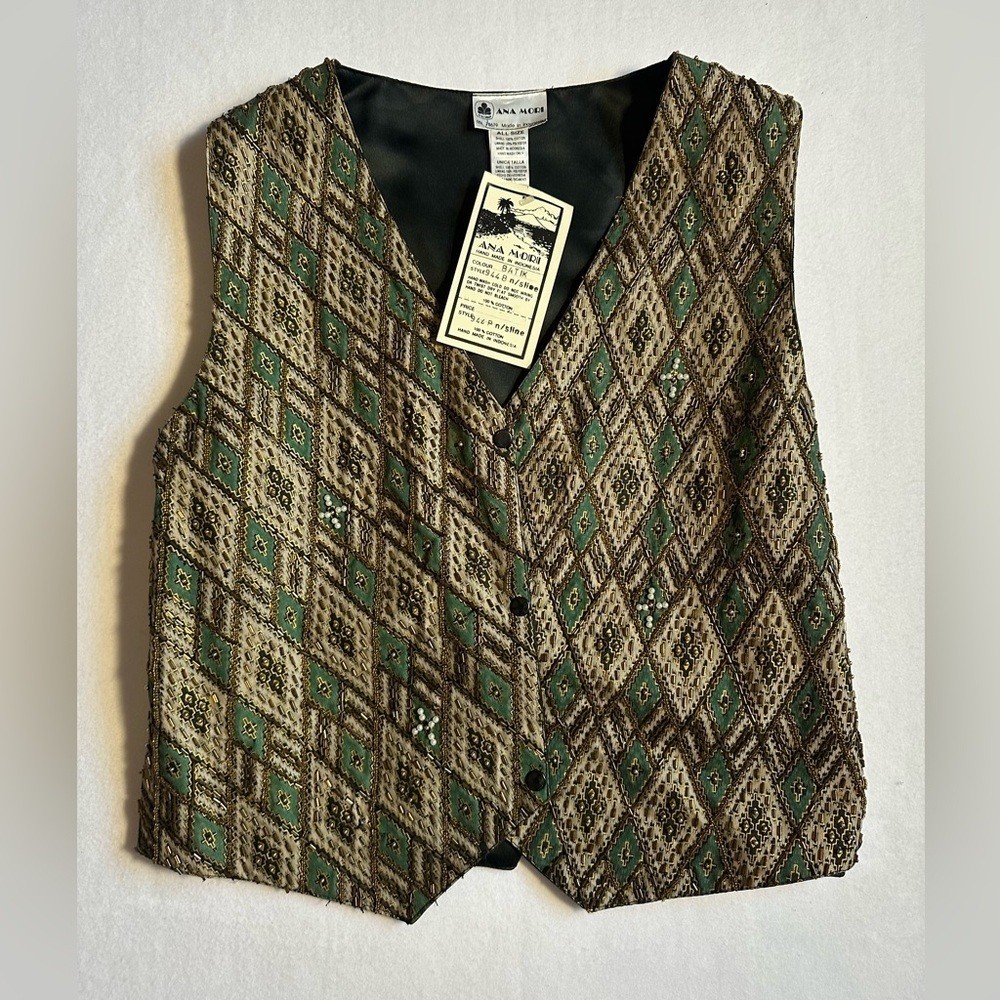 Ana Mori Handmade Batik Vest Vintage Boho Artisan 100% Cotton NWT Med/Large